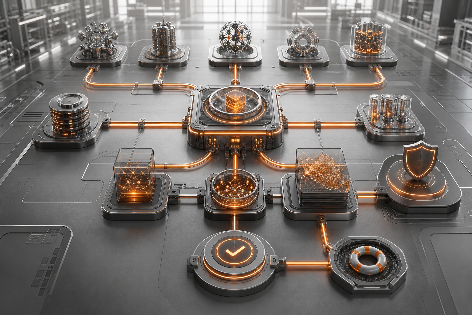 Connected agentic workflow system representing practical business use cases.