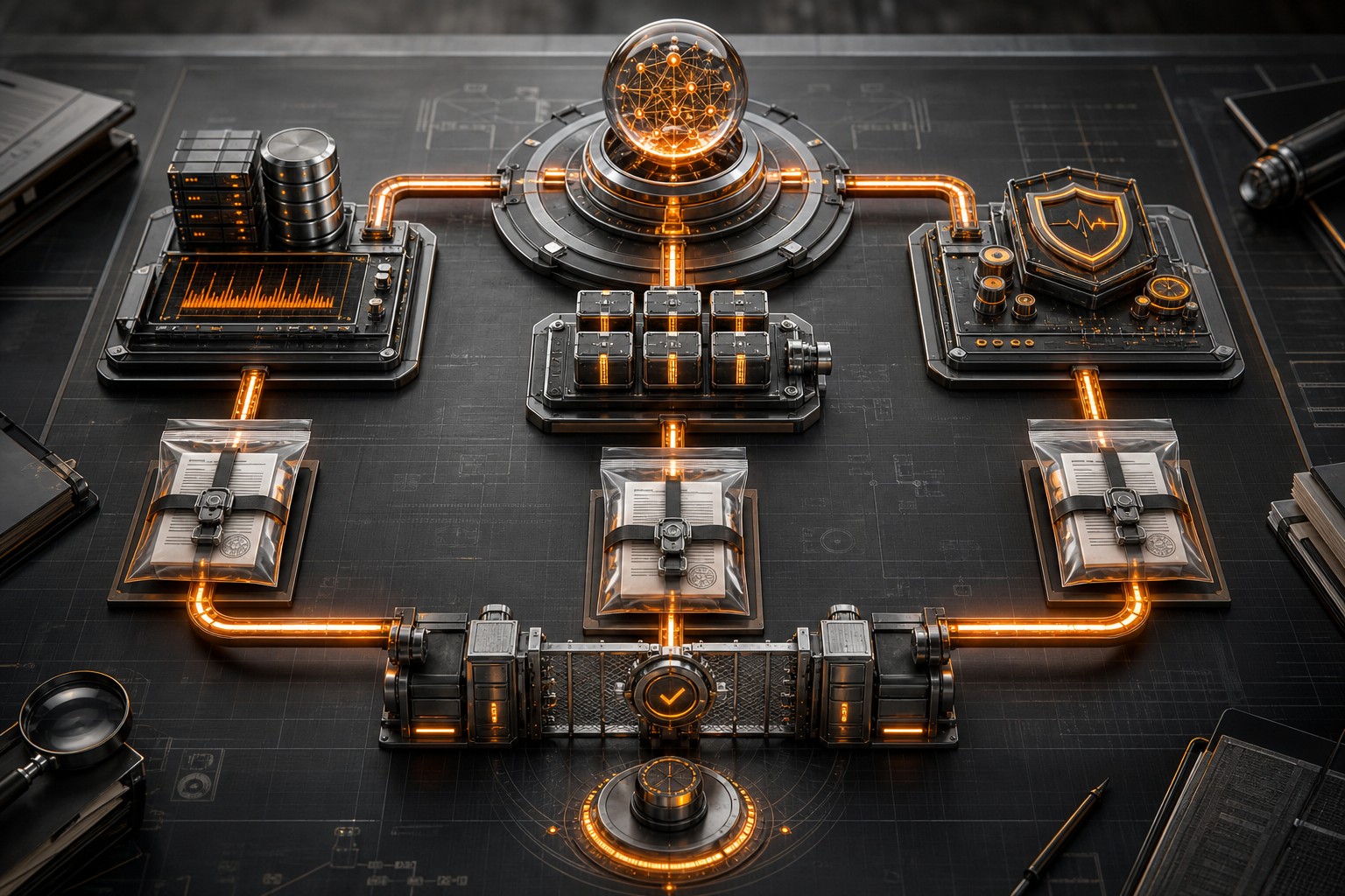 Agentic AI system visualising the coordinated parts of an operating workflow.