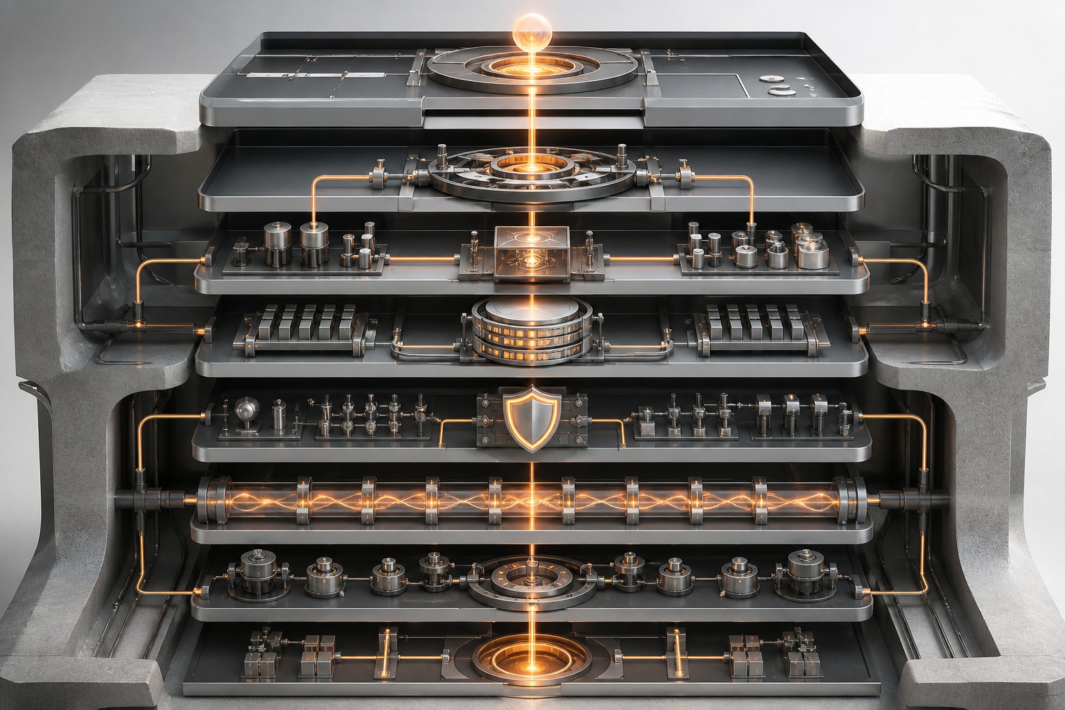 Governed AI-agent system visual with context, tools, policy, and safety layers.