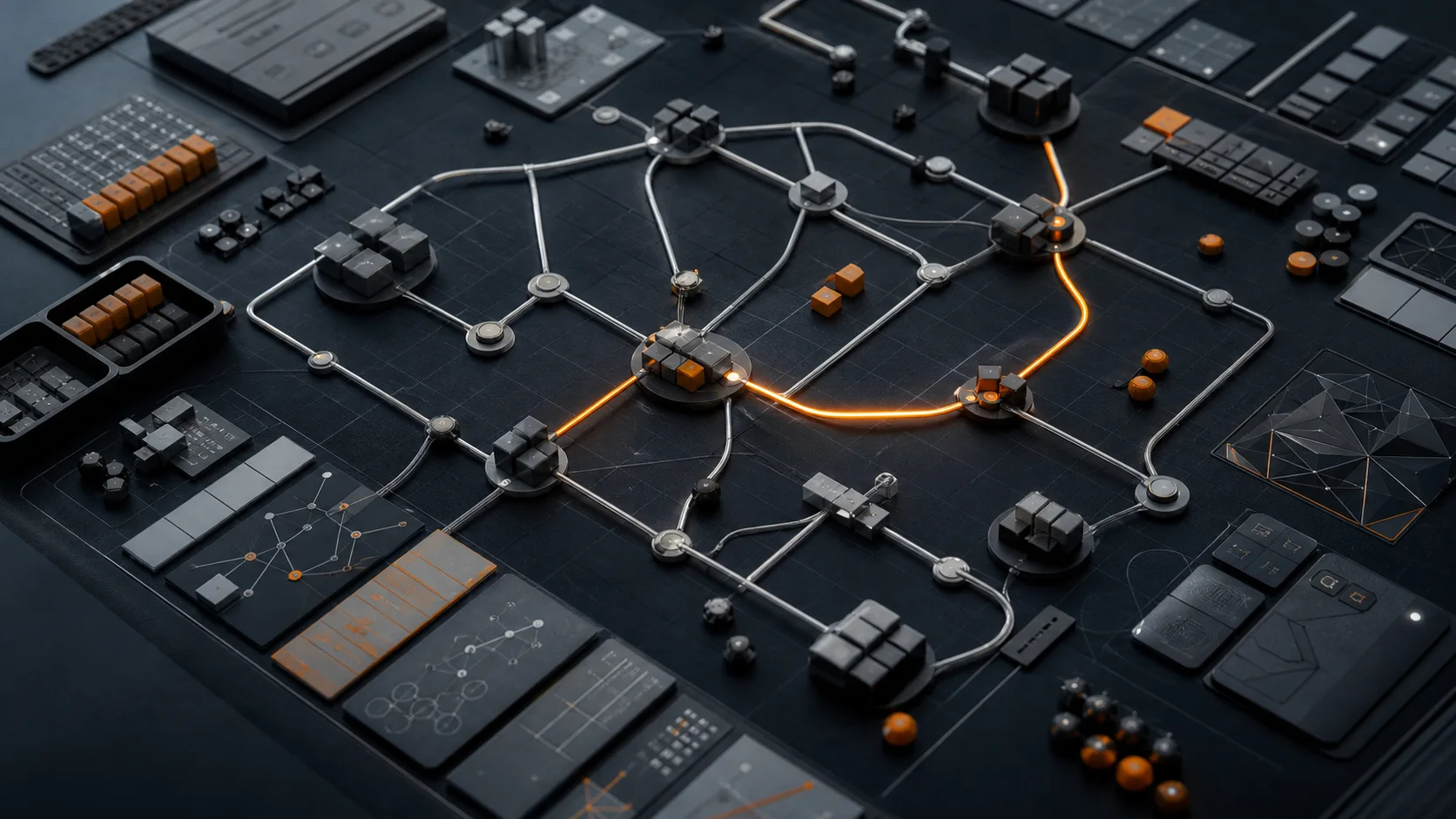 An optimization workbench representing constraints, scenarios, and operational decisions.